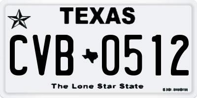 TX license plate CVB0512