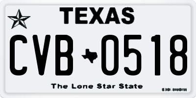TX license plate CVB0518