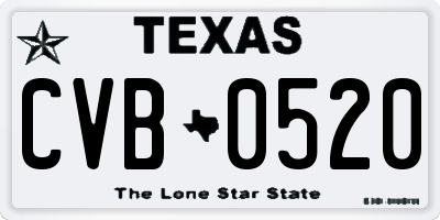 TX license plate CVB0520