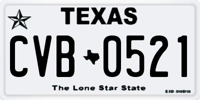 TX license plate CVB0521