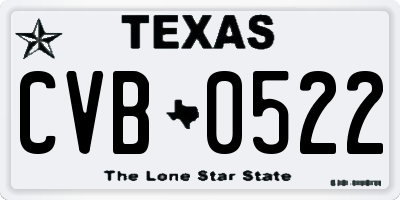 TX license plate CVB0522