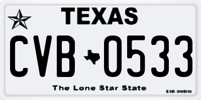 TX license plate CVB0533