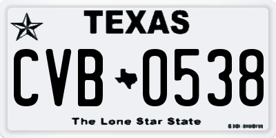 TX license plate CVB0538