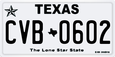 TX license plate CVB0602