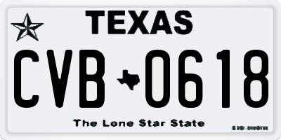 TX license plate CVB0618