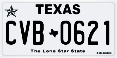 TX license plate CVB0621