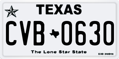 TX license plate CVB0630
