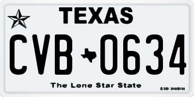 TX license plate CVB0634