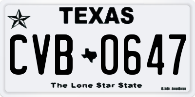 TX license plate CVB0647