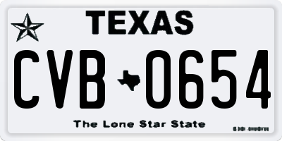 TX license plate CVB0654
