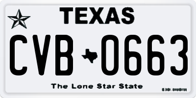 TX license plate CVB0663