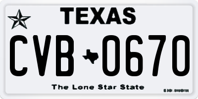 TX license plate CVB0670