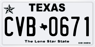 TX license plate CVB0671