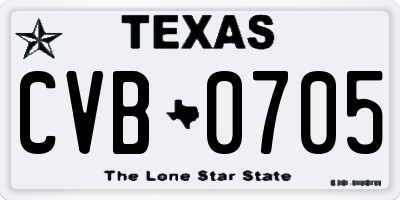 TX license plate CVB0705