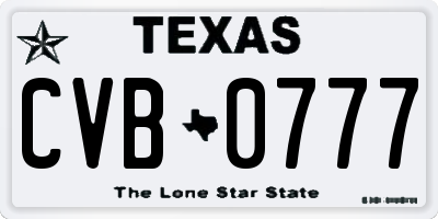 TX license plate CVB0777