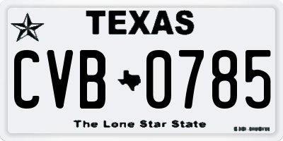 TX license plate CVB0785
