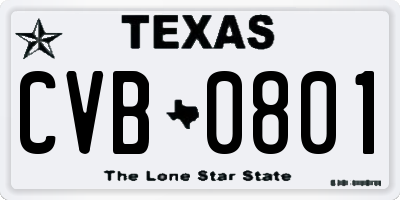 TX license plate CVB0801