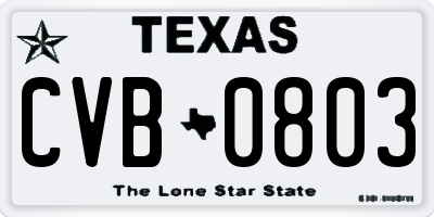 TX license plate CVB0803
