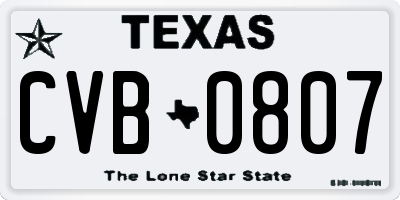 TX license plate CVB0807