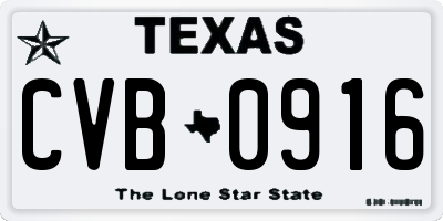 TX license plate CVB0916