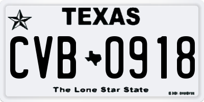 TX license plate CVB0918