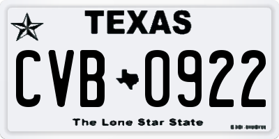 TX license plate CVB0922