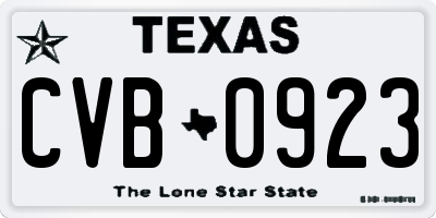 TX license plate CVB0923