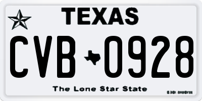 TX license plate CVB0928