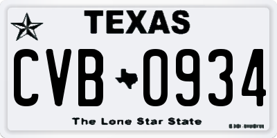 TX license plate CVB0934
