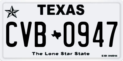 TX license plate CVB0947