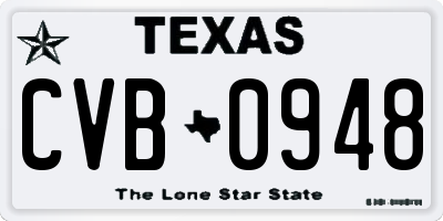TX license plate CVB0948