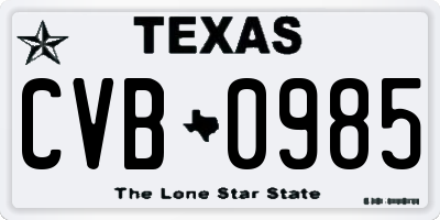 TX license plate CVB0985