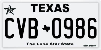 TX license plate CVB0986