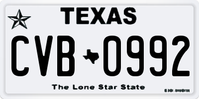 TX license plate CVB0992
