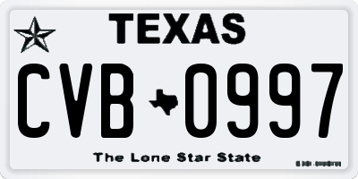 TX license plate CVB0997