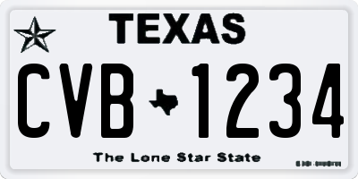 TX license plate CVB1234