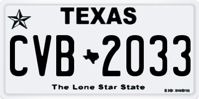 TX license plate CVB2033