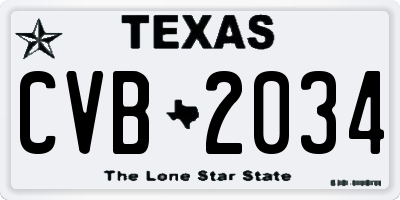 TX license plate CVB2034
