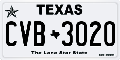 TX license plate CVB3020