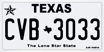 TX license plate CVB3033