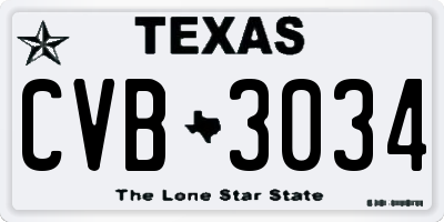 TX license plate CVB3034