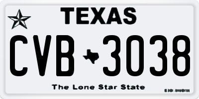 TX license plate CVB3038