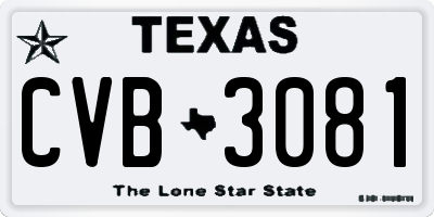 TX license plate CVB3081