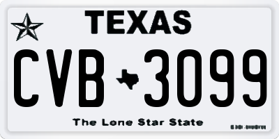 TX license plate CVB3099
