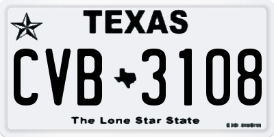TX license plate CVB3108
