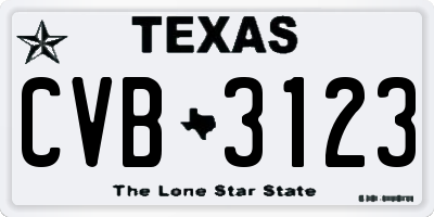 TX license plate CVB3123