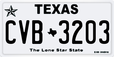 TX license plate CVB3203