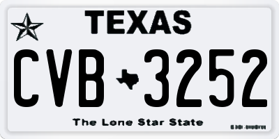 TX license plate CVB3252