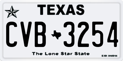 TX license plate CVB3254