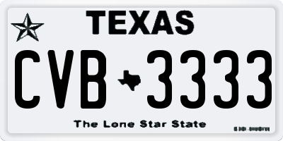 TX license plate CVB3333